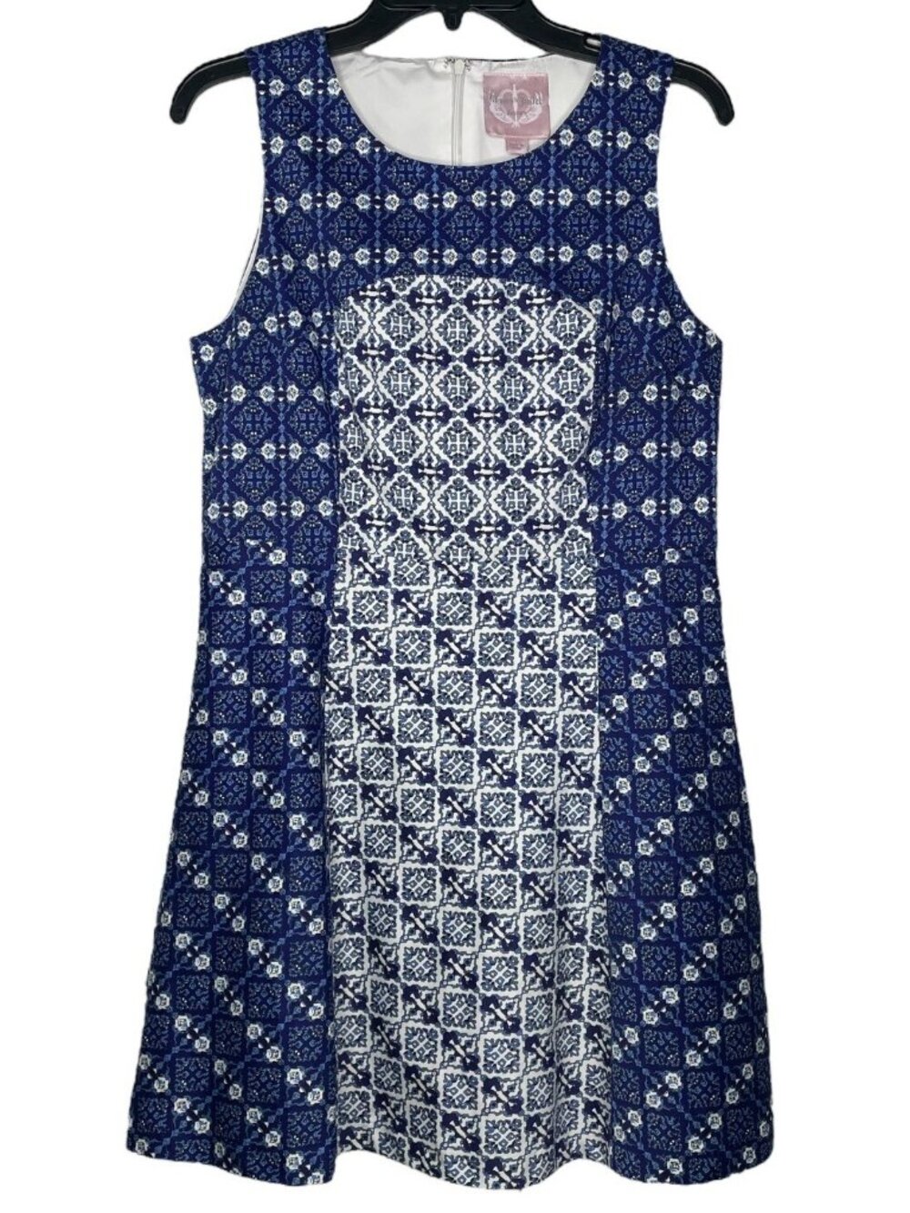 Romeo & Juliet Couture Dress Size Large Mosaic Print Sleeveless Lined Blue NWT